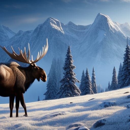 Majestic Moose in Snowy Swedish Landscape