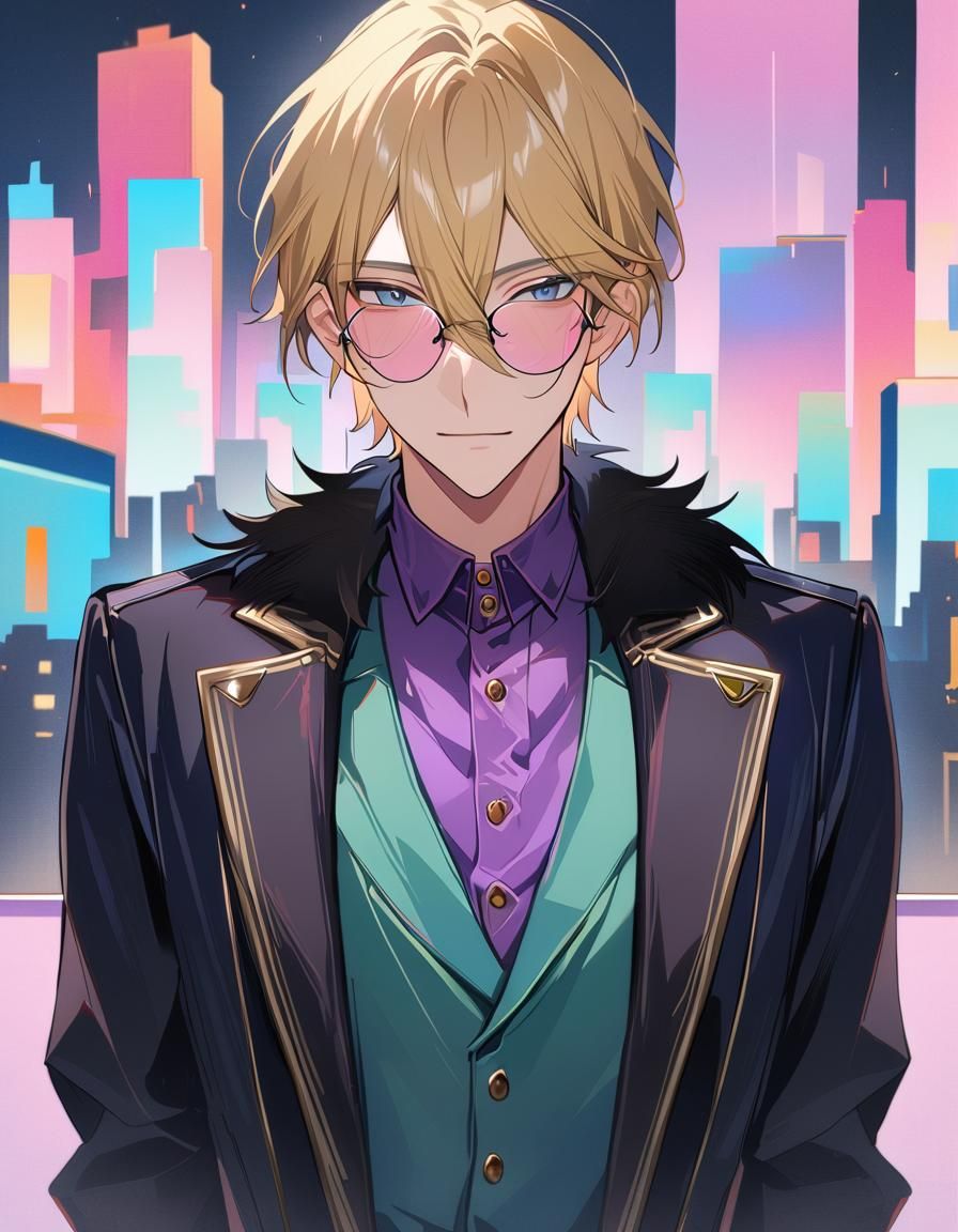 Bishounen in Fedora with Aqua Cityscape