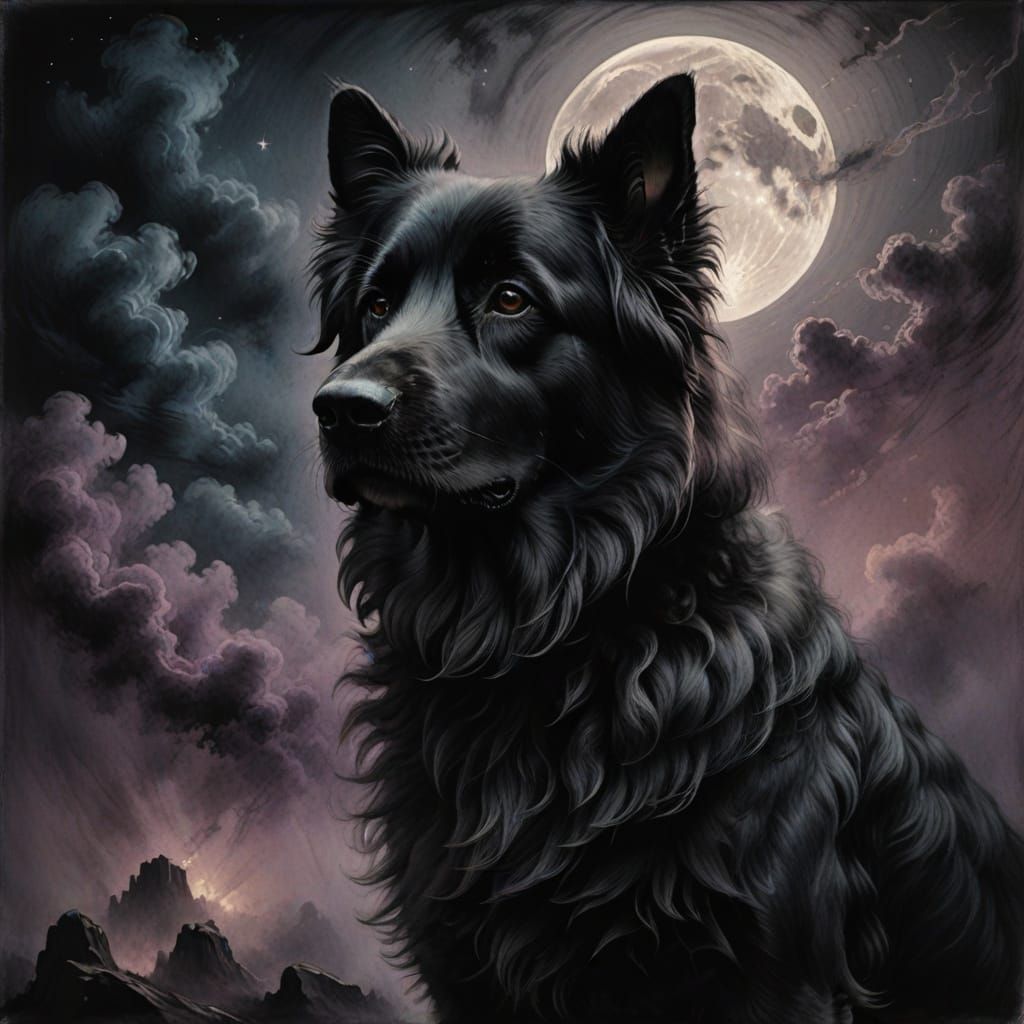 Hyper-Realistic Twilight Dog in Swirling Smoke