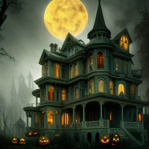 Haunted House in Sinister Gothic Art Nouveau Style
