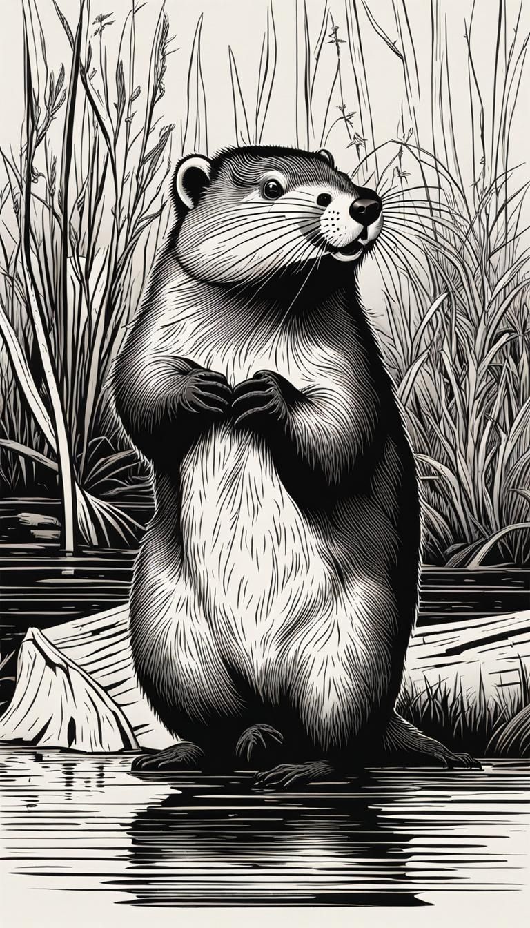 Beaver with Prominent Teeth and Hard Hat