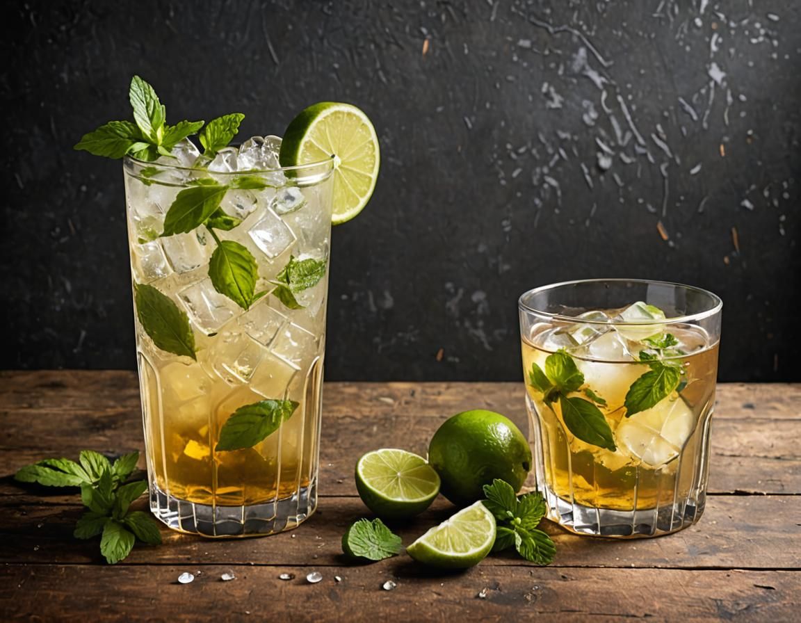 Mojito and Cider on Table Still Life
