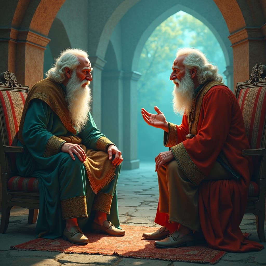 Philosopher and Nasreddin Hoca in Detailed Matte Painting