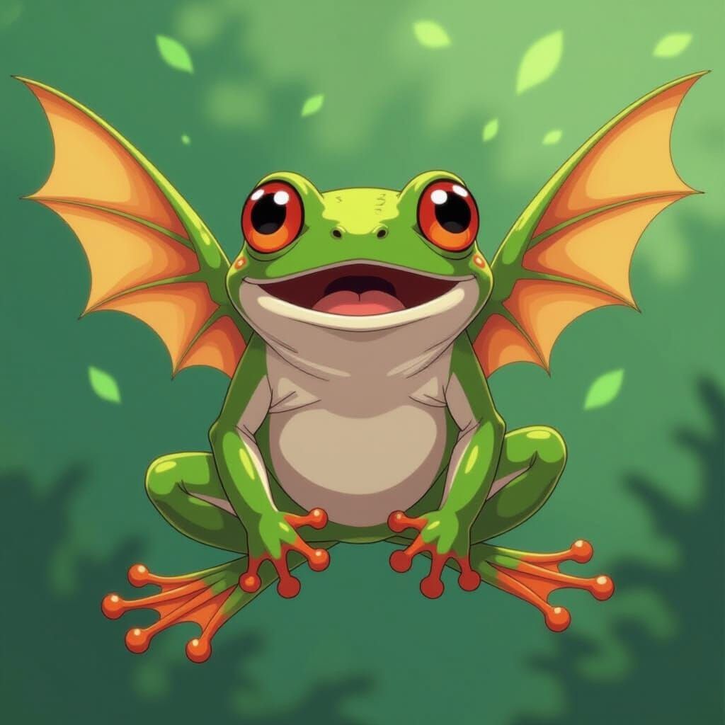 Surprised Flying Frog in Anime Style