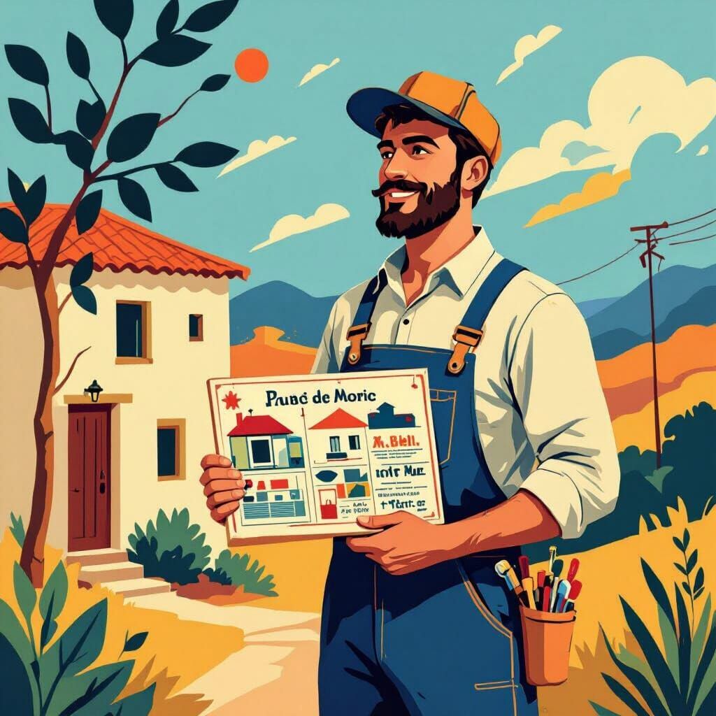 Electrician in Morocco with Home Project Sign, Matisse Style