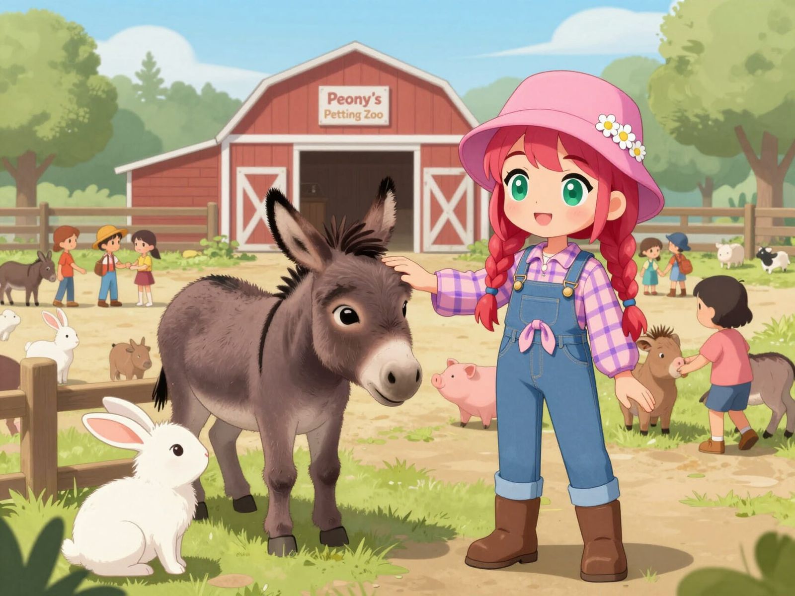 Anime Girls Petting Animals at Peony's Petting Zoo
