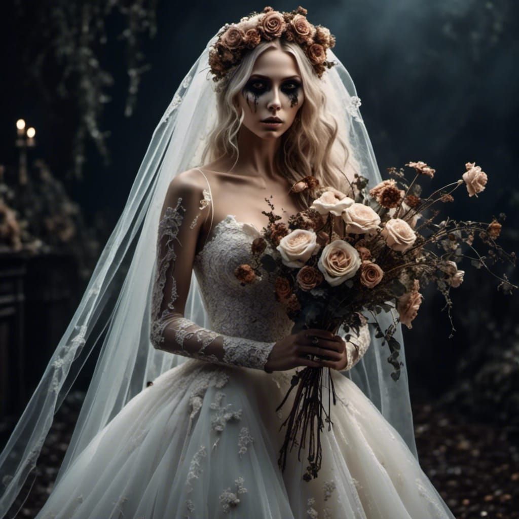 Undead Zombie Bride with Withered Flowers