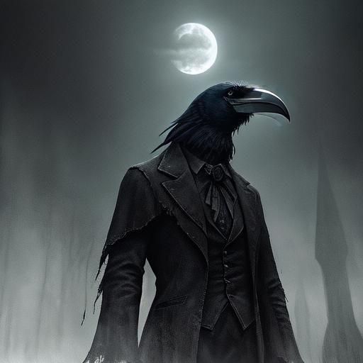 Eerie Raven in Victorian Room Inspired by Poe
