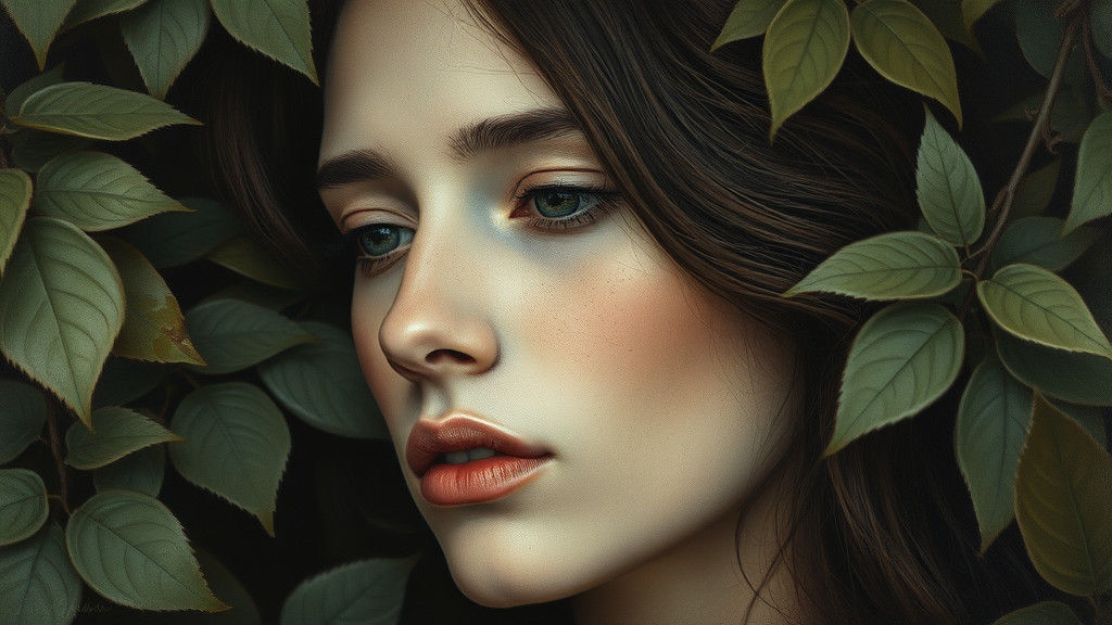 Introspective Woman in Nature: Hyperrealistic Charcoal Drawi...