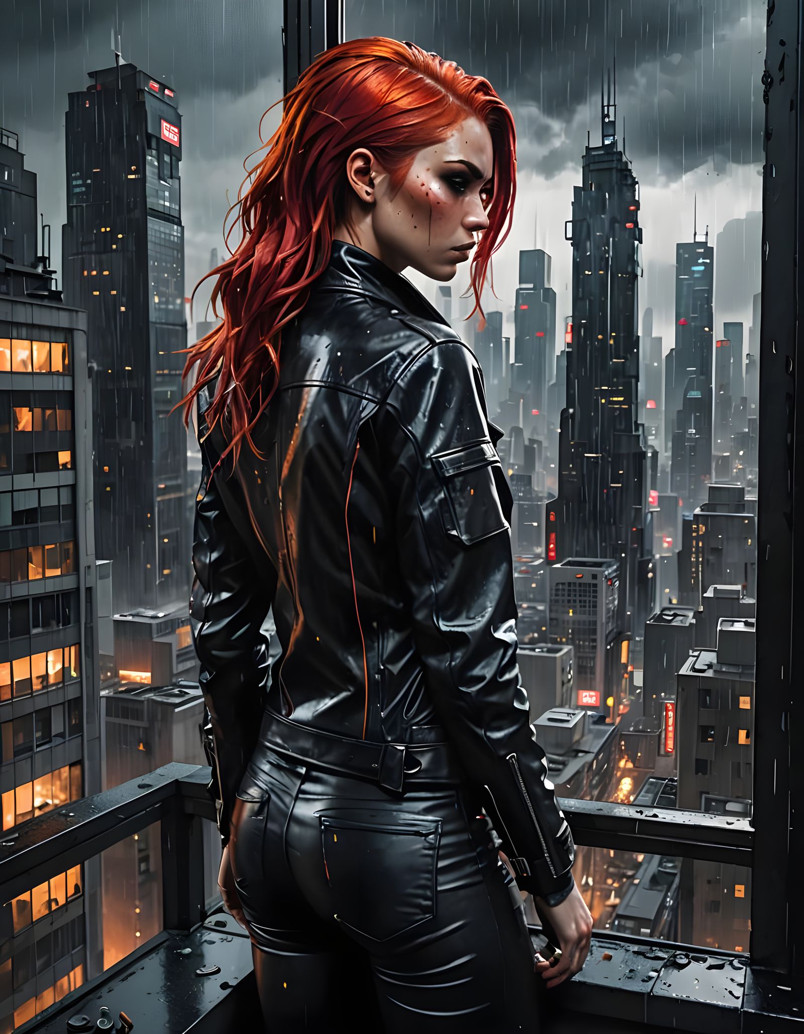 Gritty Cyberpunk Goddess Lost in Rainy City