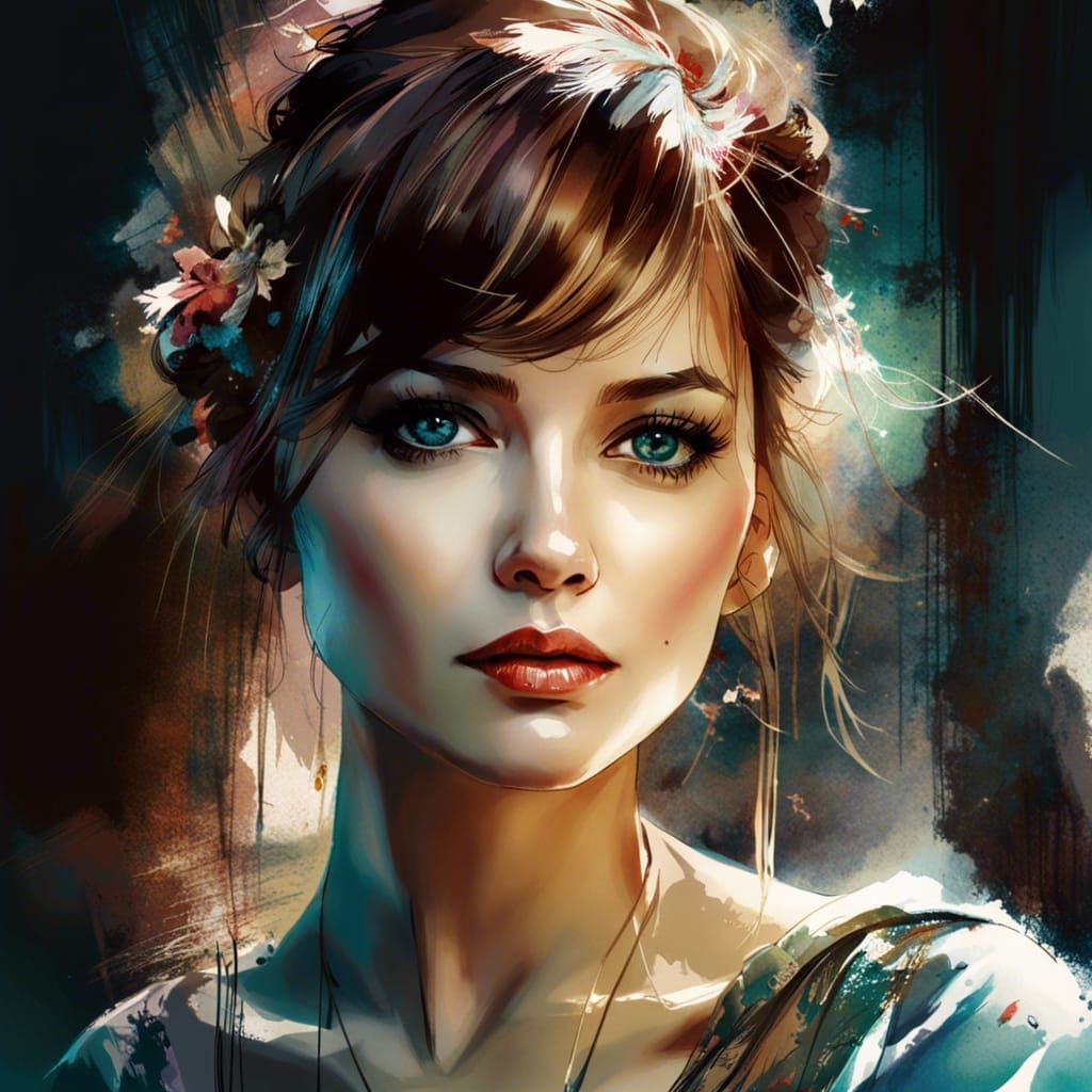 Portrait of a Young Woman in Watercolor Style