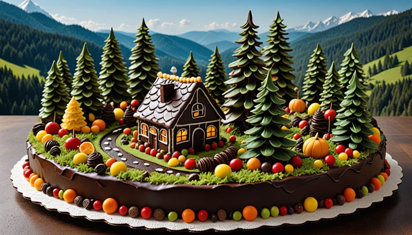 Edible Black Forest Landscape: Chocolate, Gingerbread & Cand...
