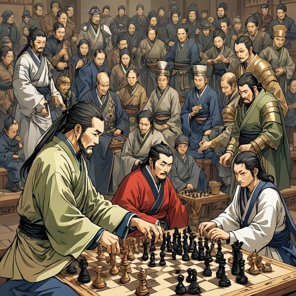 Sun Tzu Playing Chess in Anime Style
