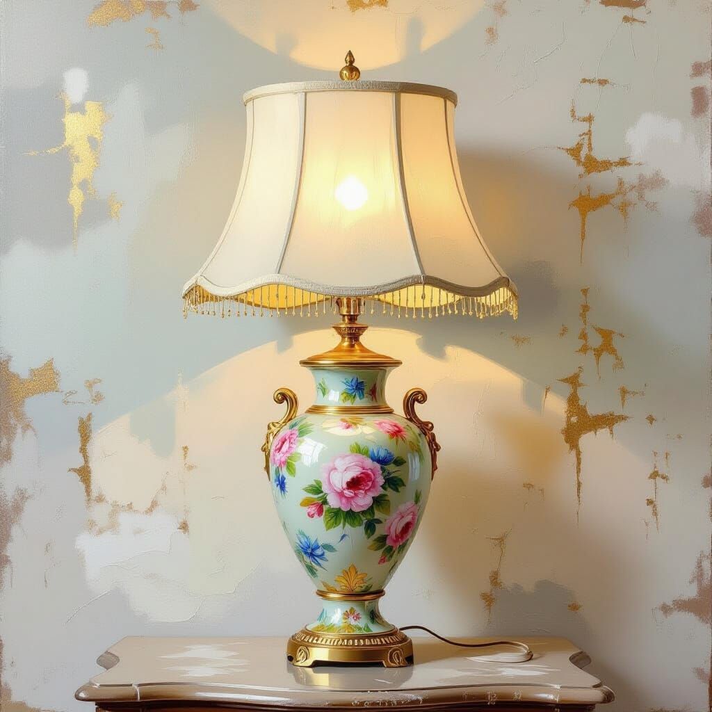 Metamodern Lamp Painting with Rococo and Impressionist Fusio...