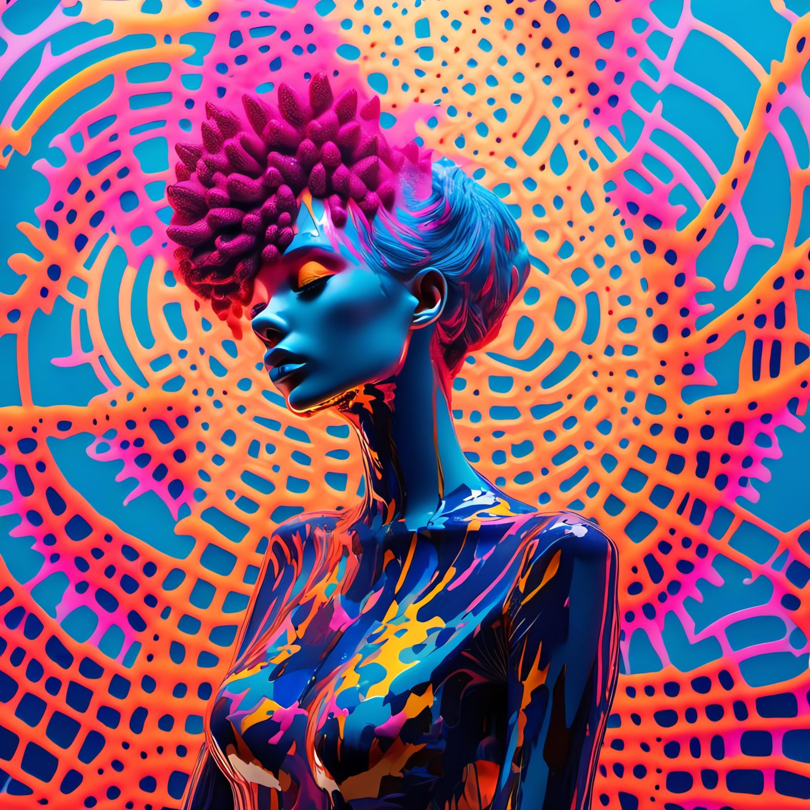 Steampunk Cyber Venus Flytrap in Mosaic Style