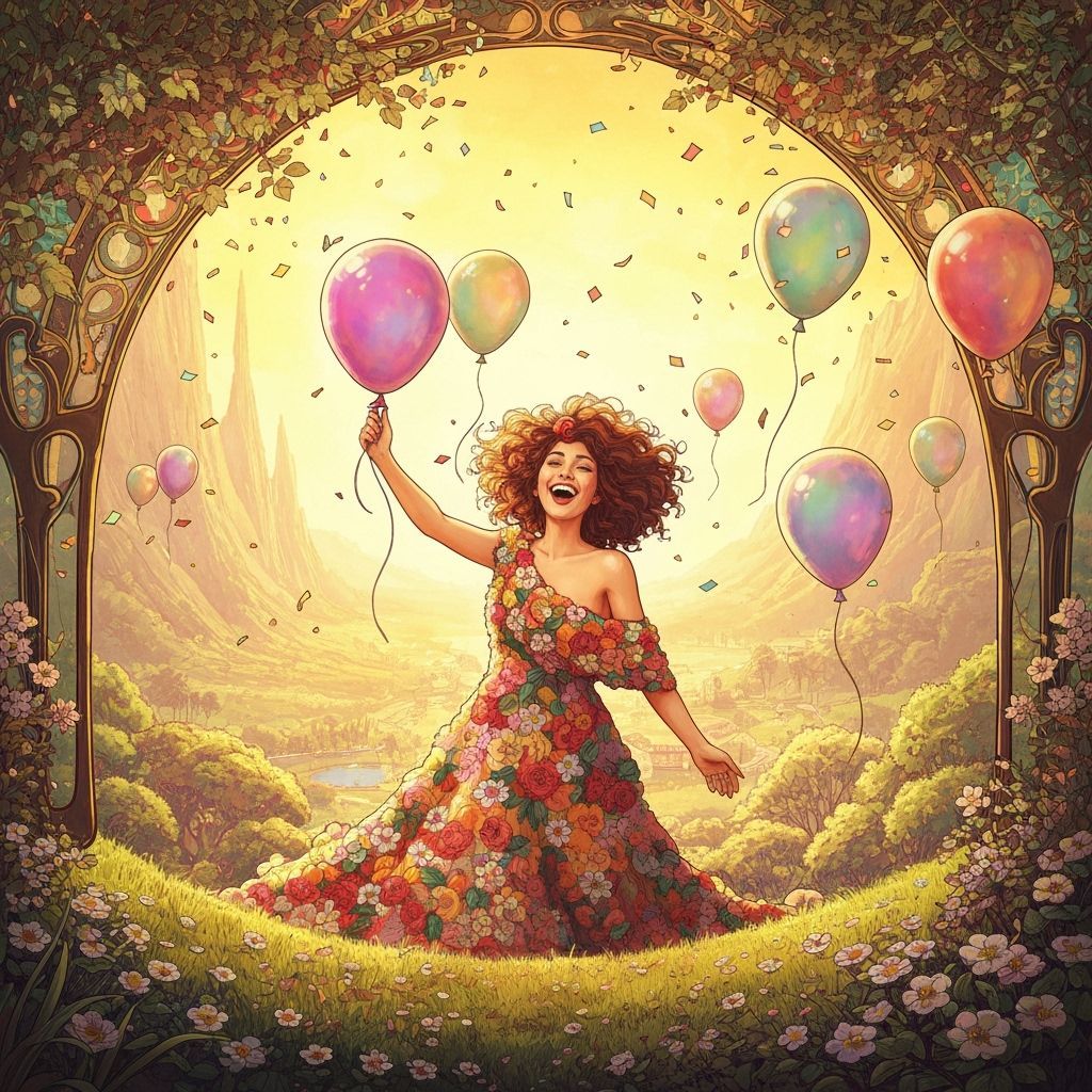 Corti's Joyful Celebration in Art Nouveau Pop Style