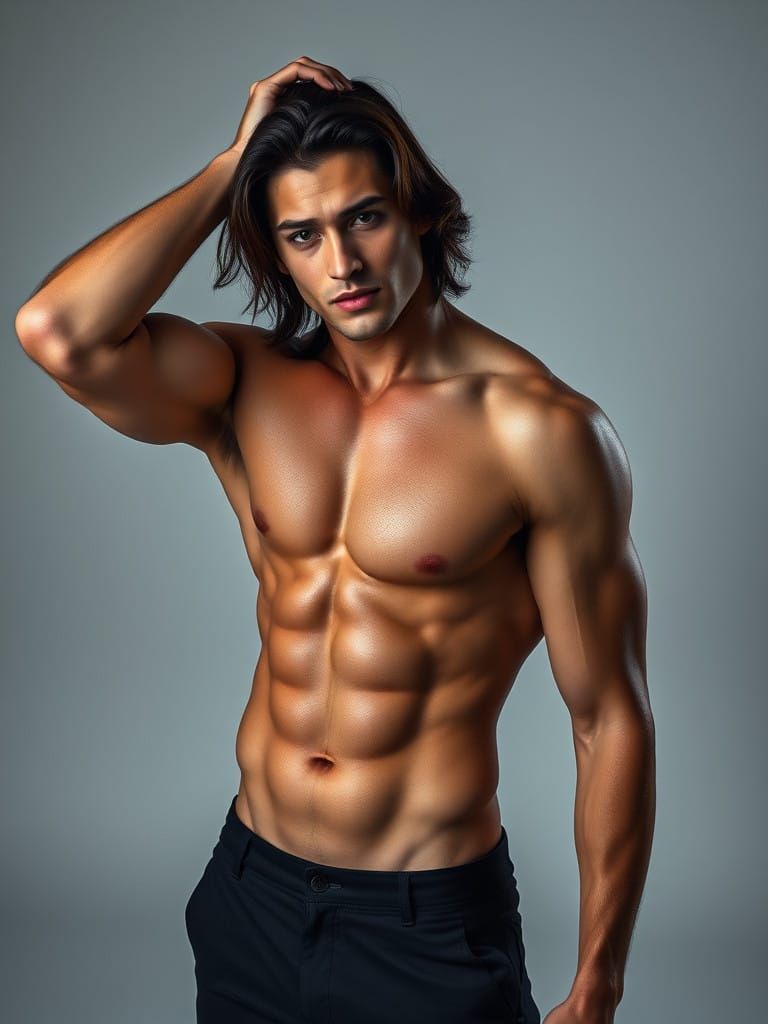 Hunky Male Model with Chiseled Physique in Studio Lighting