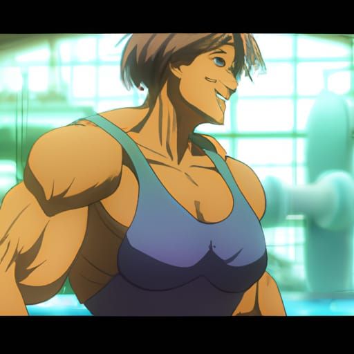 Muscular Anime Mom in Studio Ghibli Style