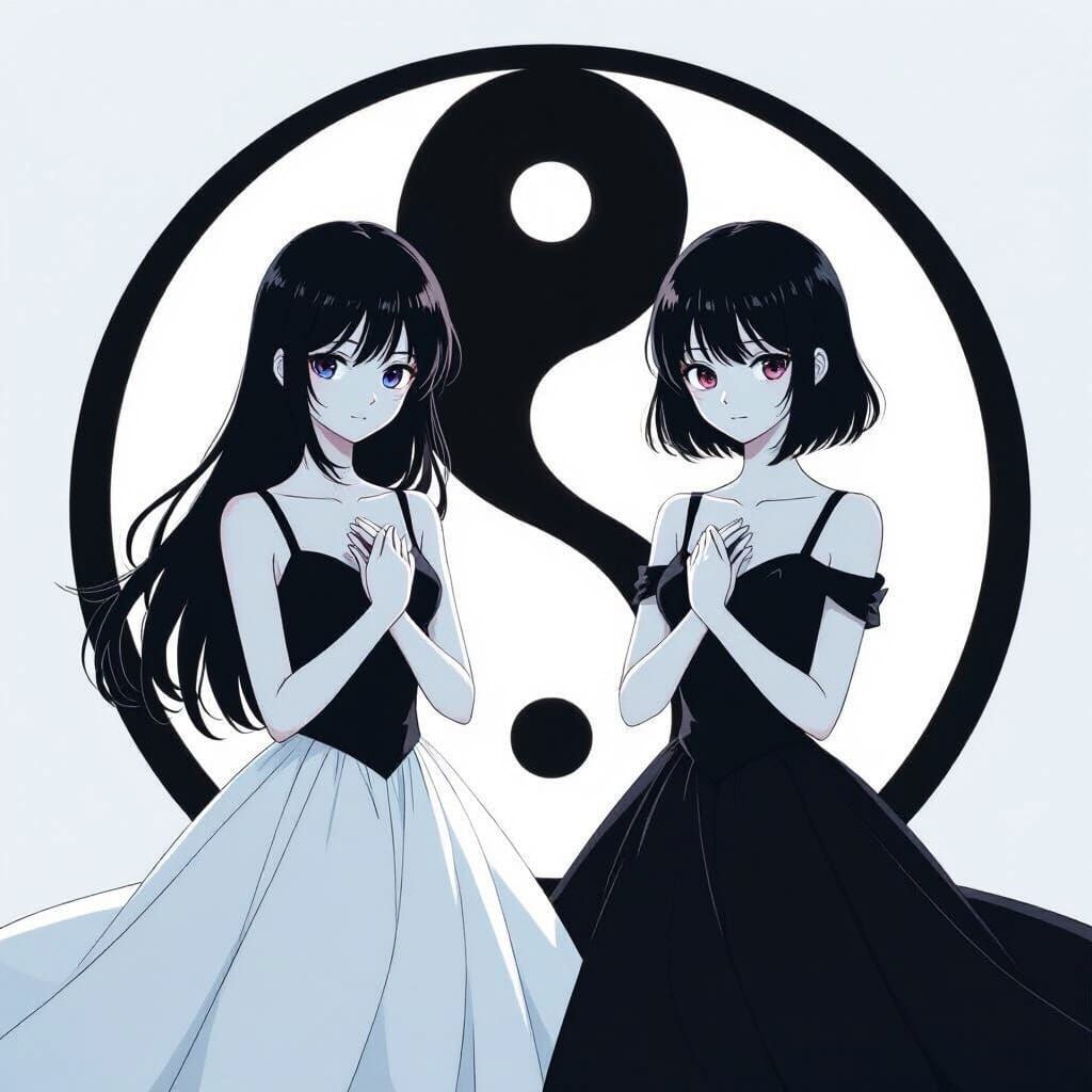 Yin Yang Silhouettes in Manga Style