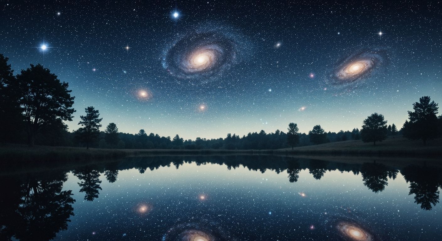 Cosmic Lake Reflection: Surreal Dreamscape