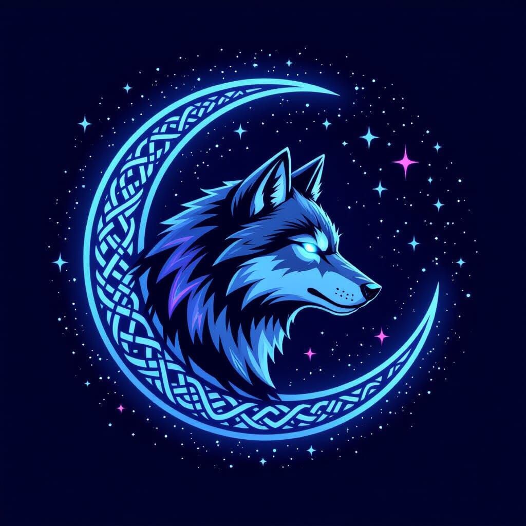 Abstract Wolf Moon Logo in Minimalist Vector Style