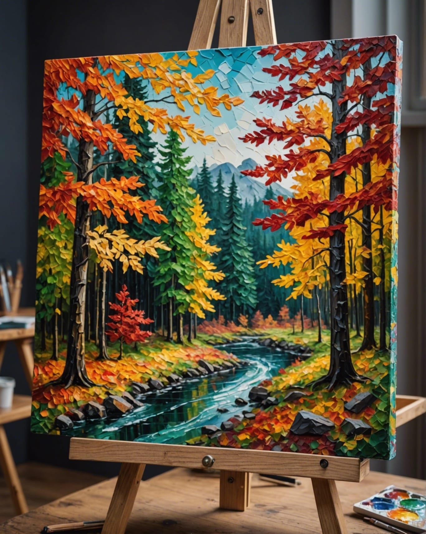 Autumnal Forest Impasto Painting on Canvas