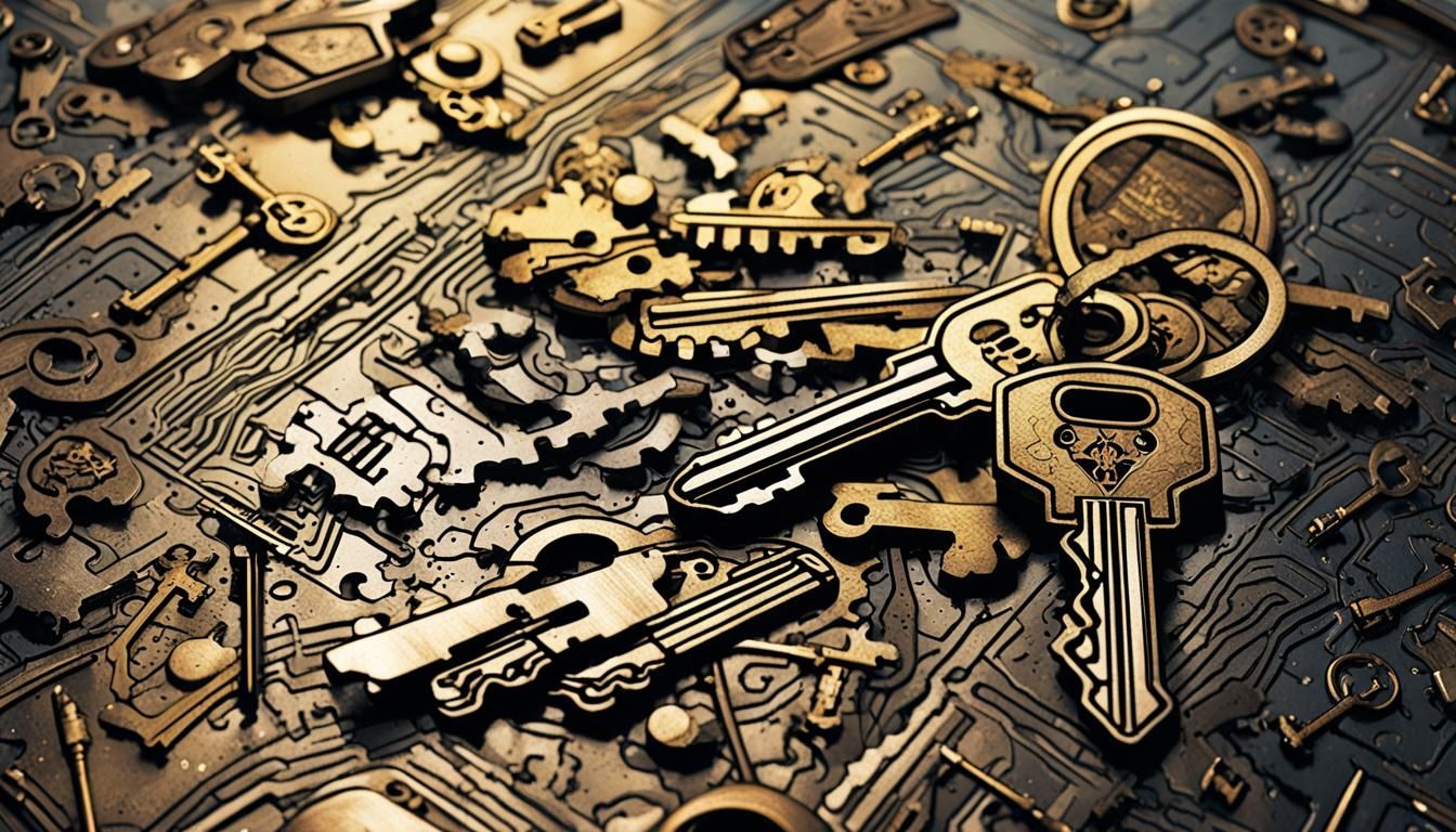 Keys on Dark Table in Comic Book Style