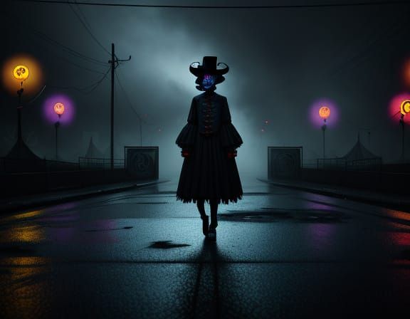 Eerie Haunted Carnival with Twisted Clowns, Surreal 3D Rende...