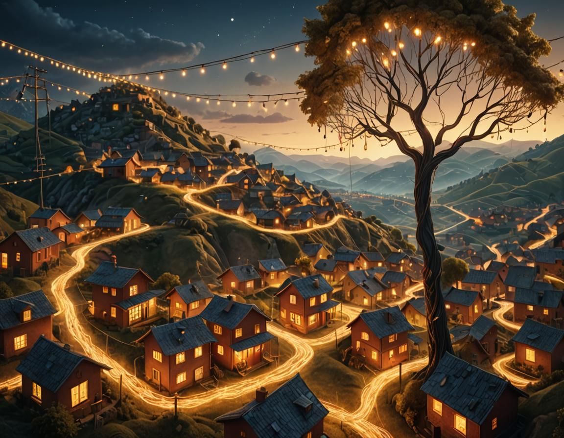 Surreal String Landscape in Matte Painting Style
