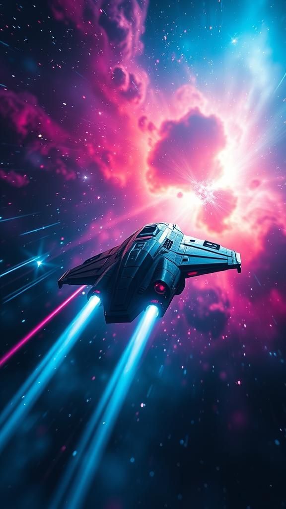 Starship Soaring Through Vibrant Sci-Fi Nebula
