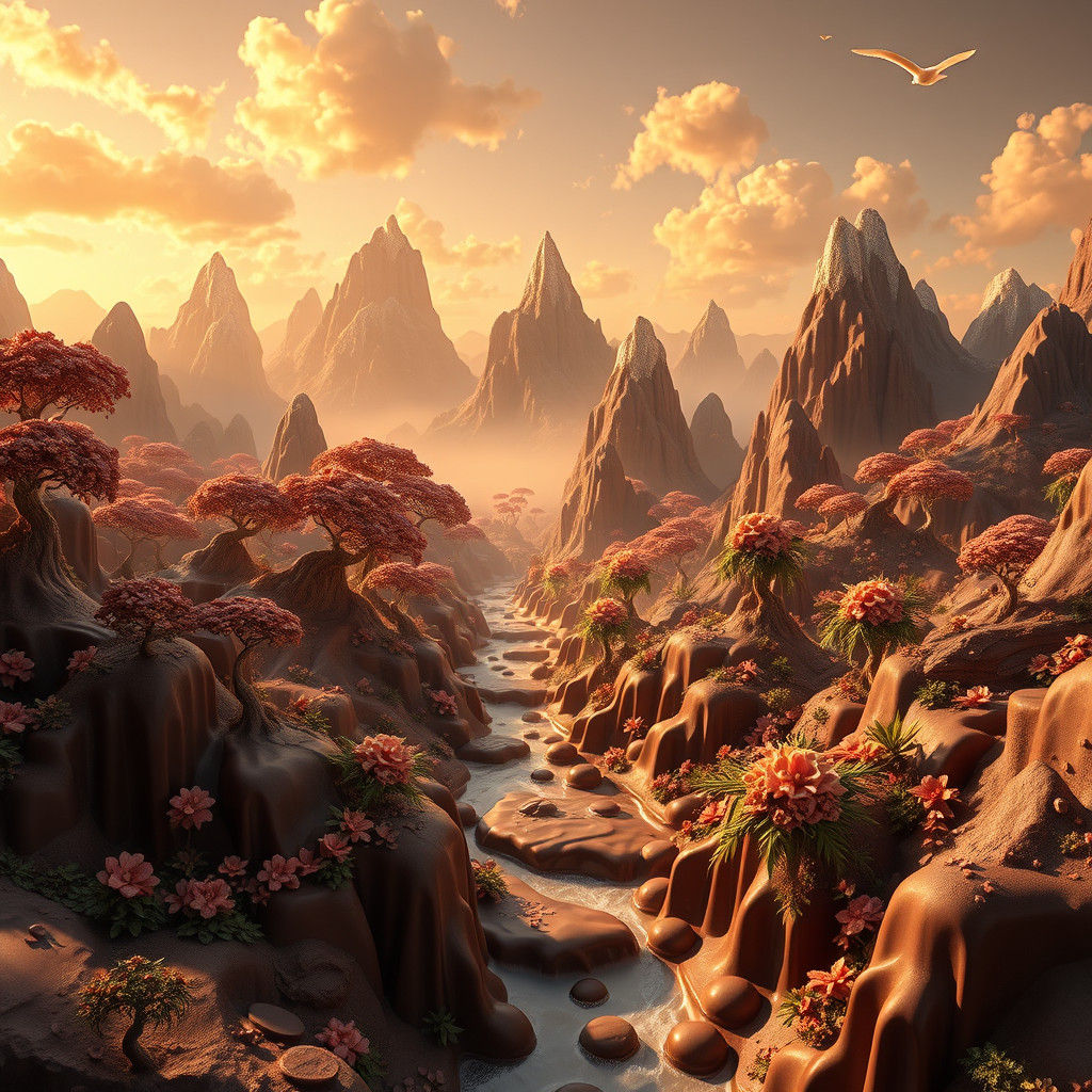 Chocolate Fantasy World with Rivers and Cocoa Trees