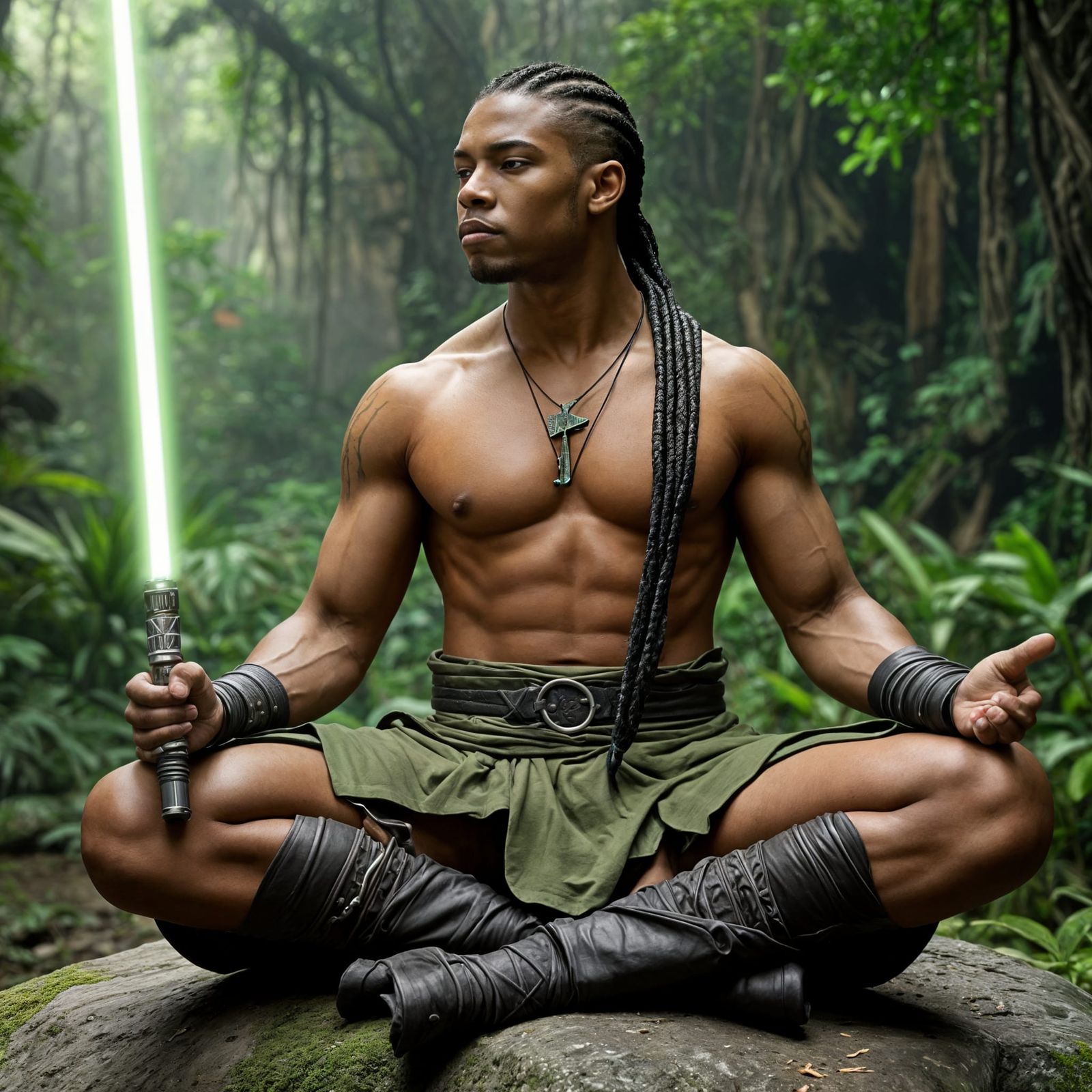 Mystical Jungle Jedi Master in Meditative Balance