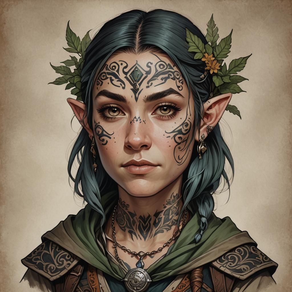 Halfling Druid Portrait in D&D Style