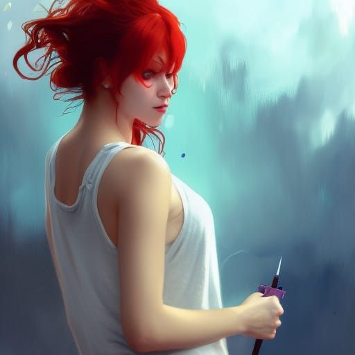 Gorgeous Redhead Artist Portrait in Hyperdetailed Style