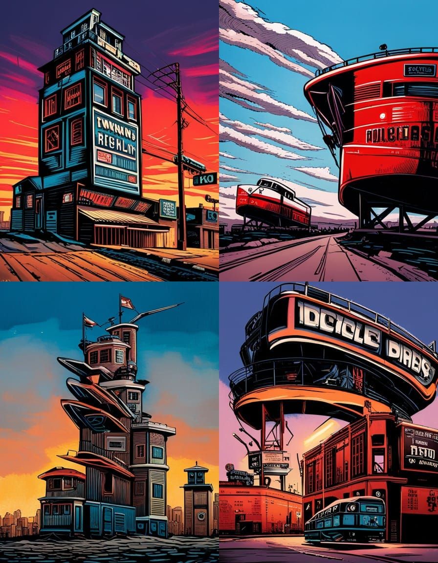 Detailed Cityscape Illustration in Graphic Novel Style