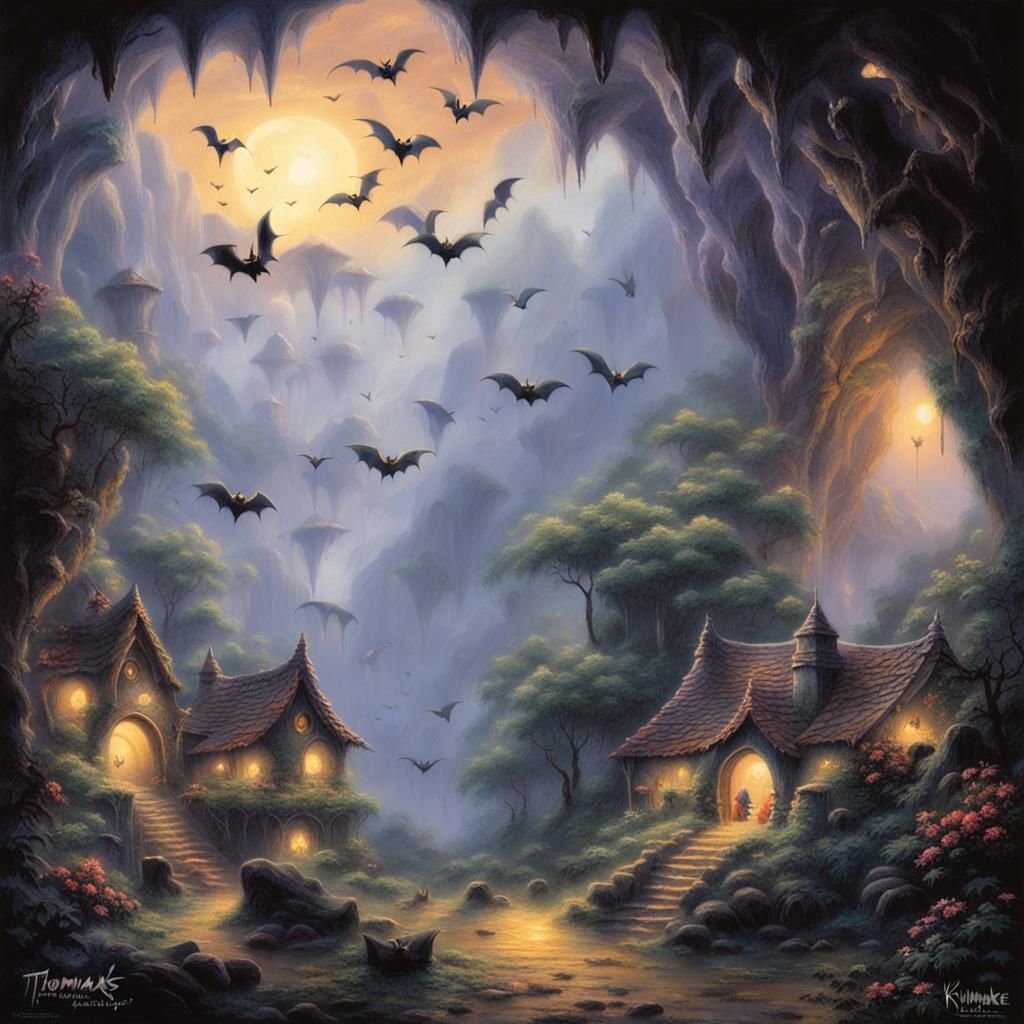Ethereal Bats Roosting in Fantasy Cave