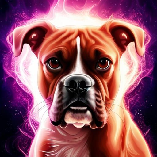 Hyperrealistic Boxer Dog with Cosmic Energy