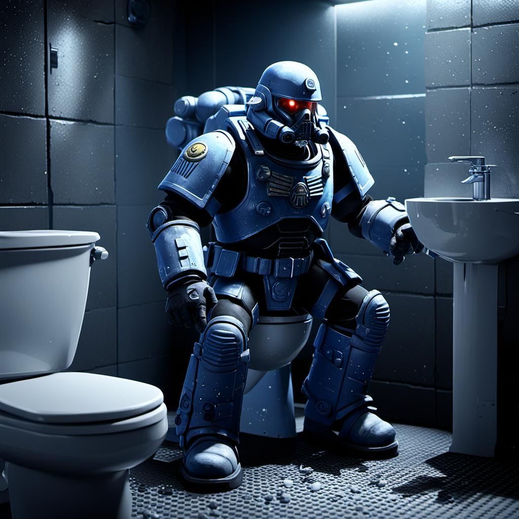 Space Marine Cleans Toilet: 3D Game Cinematic