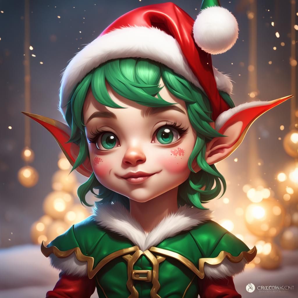 Detailed Chibi Christmas Elf Portrait