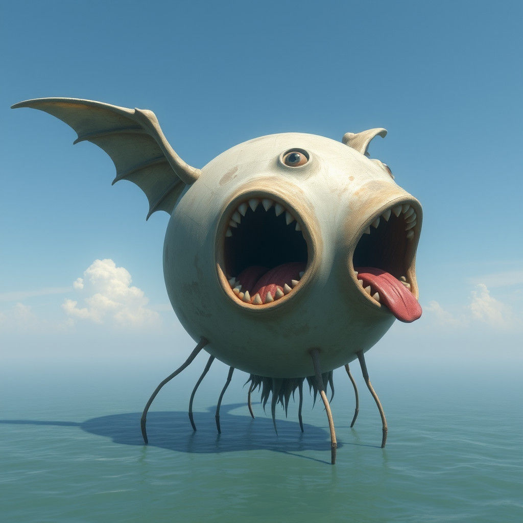 Strange Winged Sphere Creature with Tongue
