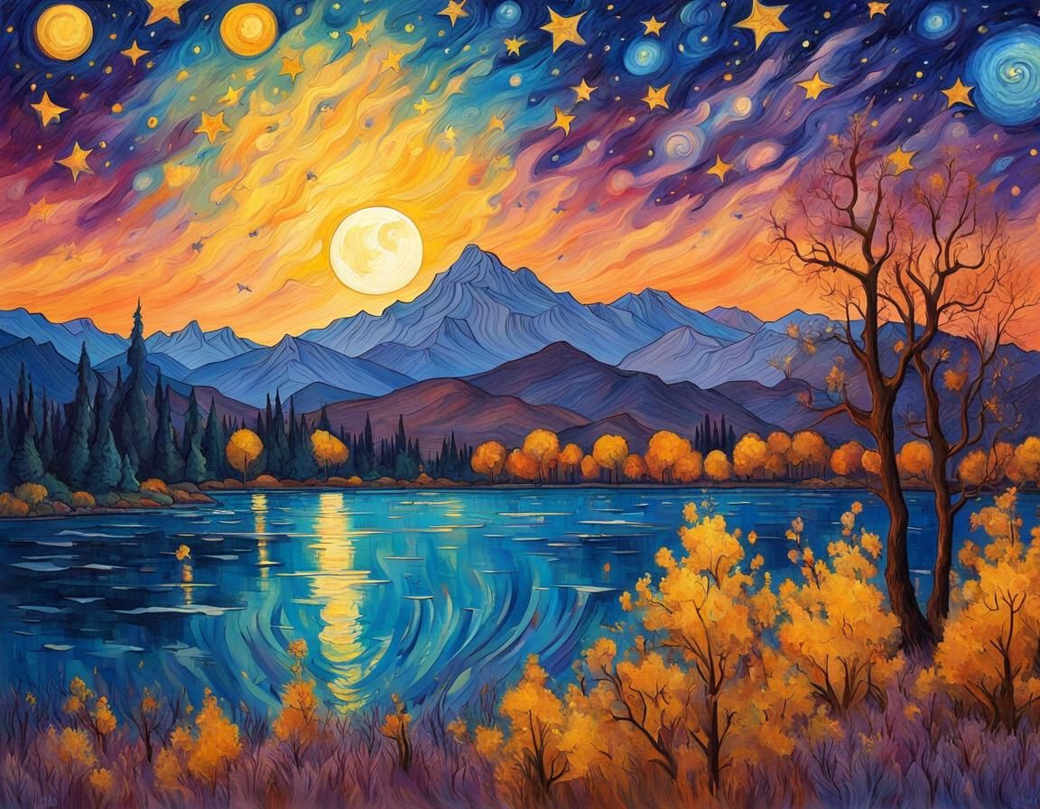 Starry Night Landscape in Van Gogh Style