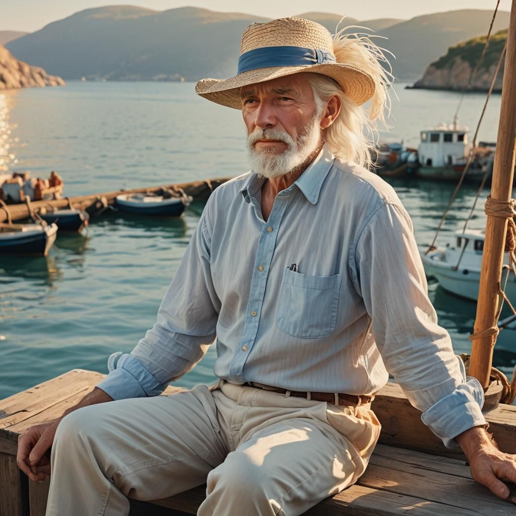 Elegant Gentleman Admiring the Sea in Golden Light