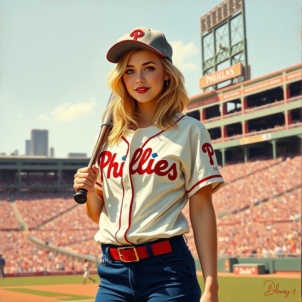 Miley Cyrus as Retro Phillies Baseball Star