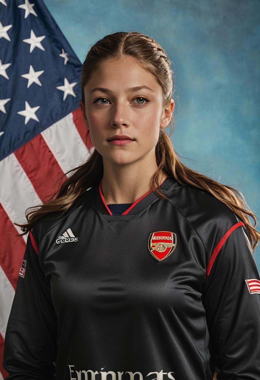 Woman in Military Uniform with American Flag