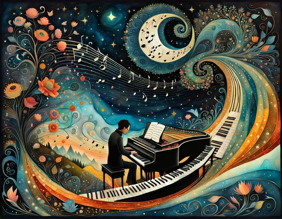 Heavenly Music: A Whimsical Folk Art Collage