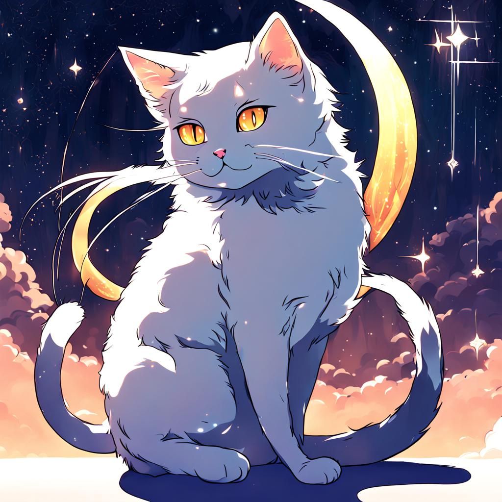 Celestial Cat in Anime Key Visual Style