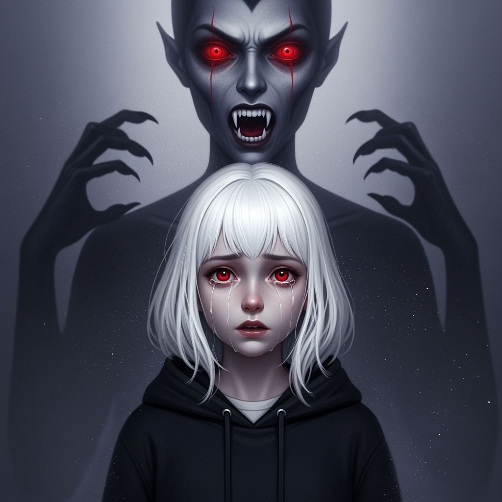 Crying Girl with Dark Figure in Digital Art