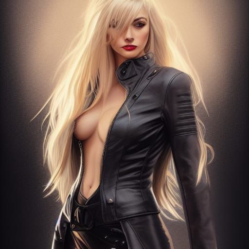 Blonde Woman in Leather Outfit: Hyperdetailed Portrait