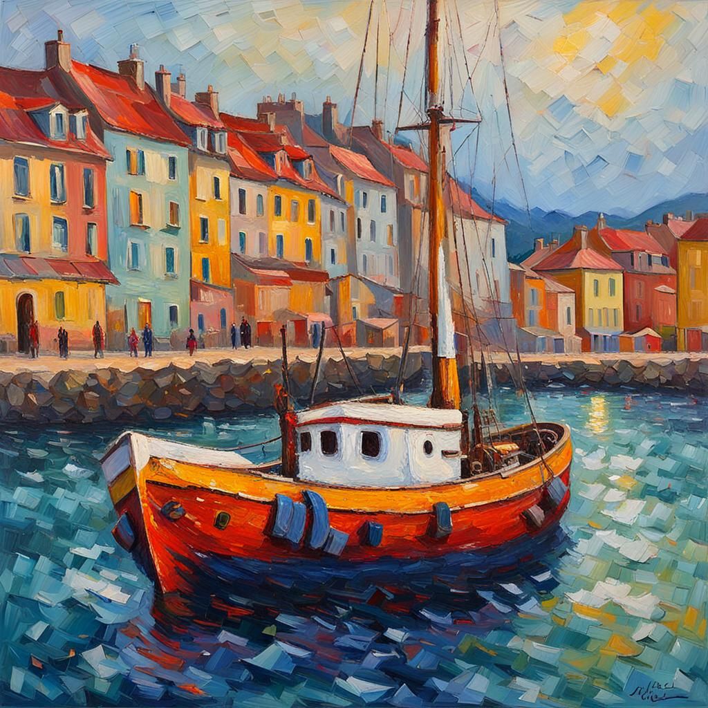 Compass on Nautical Chart: Neo-Impressionist Oil Painting