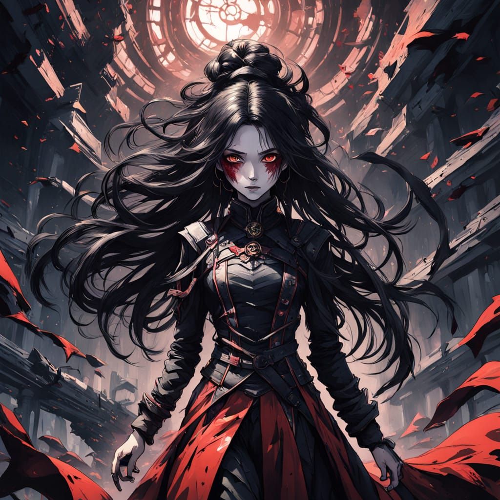 Mysterious Vampire Woman Exudes Terrifying Presence in Dark....